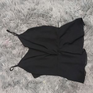 Naked Zebra black blouse, S Small cinch waist design, spaghetti straps